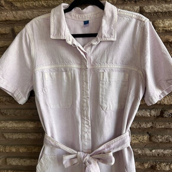 Old Navy Lavender Denim Jean Belted Coveralls Jumpsuit Size Large - Picture 7 of 11